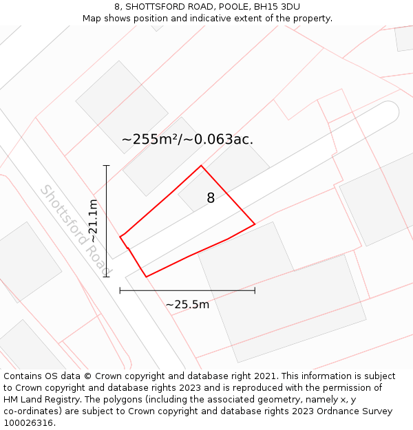 8, SHOTTSFORD ROAD, POOLE, BH15 3DU: Plot and title map