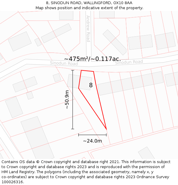 8, SINODUN ROAD, WALLINGFORD, OX10 8AA: Plot and title map