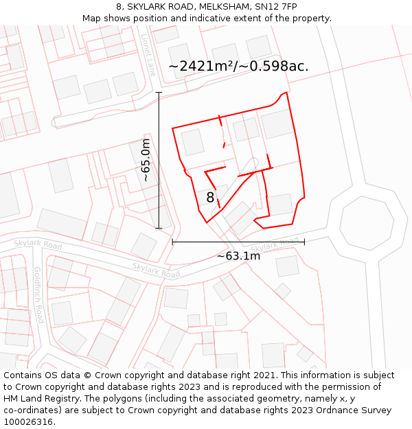 8, SKYLARK ROAD, MELKSHAM, SN12 7FP: Plot and title map