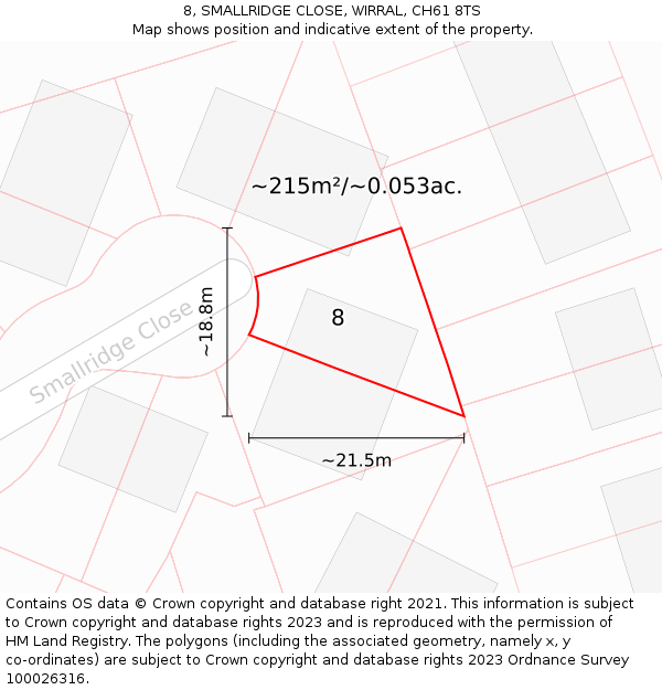 8, SMALLRIDGE CLOSE, WIRRAL, CH61 8TS: Plot and title map