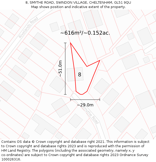 8, SMYTHE ROAD, SWINDON VILLAGE, CHELTENHAM, GL51 9QU: Plot and title map