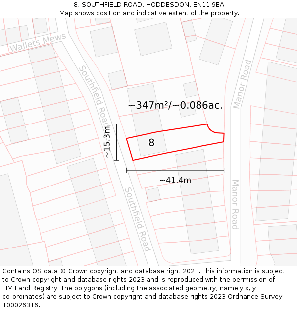 8, SOUTHFIELD ROAD, HODDESDON, EN11 9EA: Plot and title map