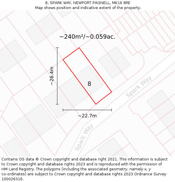 8, SPARK WAY, NEWPORT PAGNELL, MK16 8RE: Plot and title map