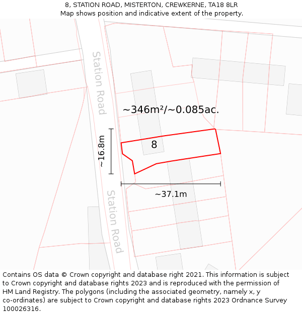 8, STATION ROAD, MISTERTON, CREWKERNE, TA18 8LR: Plot and title map