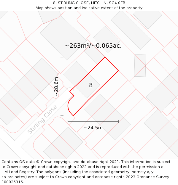 8, STIRLING CLOSE, HITCHIN, SG4 0ER: Plot and title map