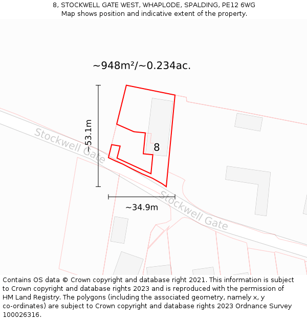 8, STOCKWELL GATE WEST, WHAPLODE, SPALDING, PE12 6WG: Plot and title map