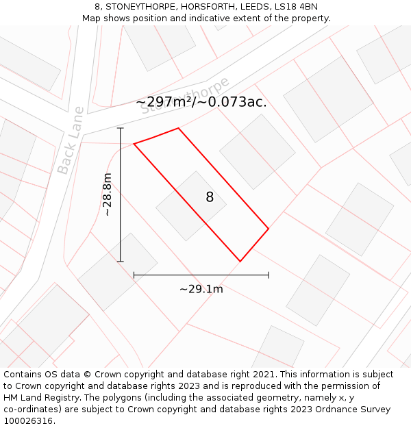 8, STONEYTHORPE, HORSFORTH, LEEDS, LS18 4BN: Plot and title map