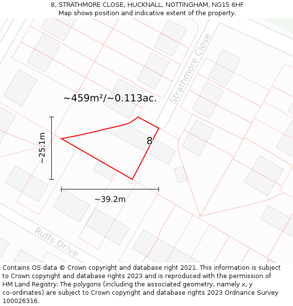 8, STRATHMORE CLOSE, HUCKNALL, NOTTINGHAM, NG15 6HF: Plot and title map