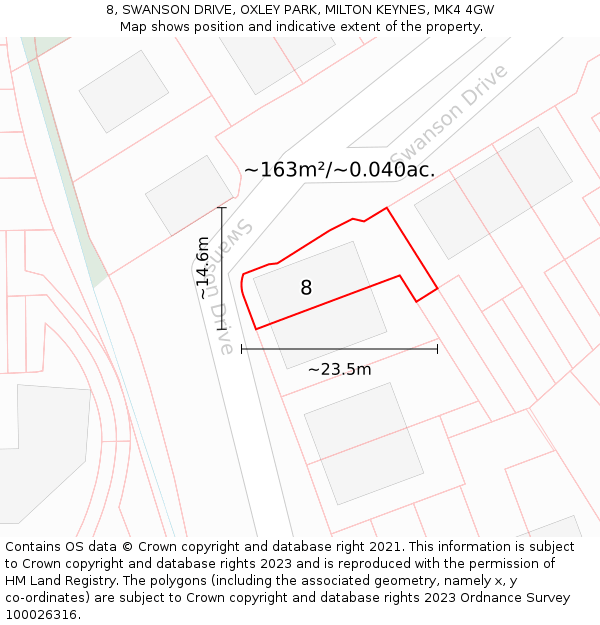 8, SWANSON DRIVE, OXLEY PARK, MILTON KEYNES, MK4 4GW: Plot and title map