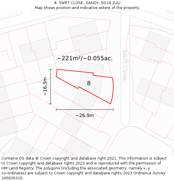 8, SWIFT CLOSE, SANDY, SG19 2UU: Plot and title map