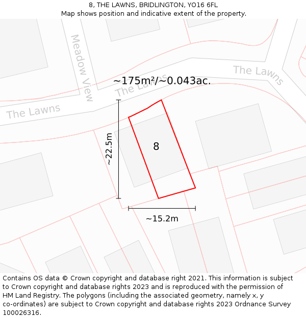 8, THE LAWNS, BRIDLINGTON, YO16 6FL: Plot and title map