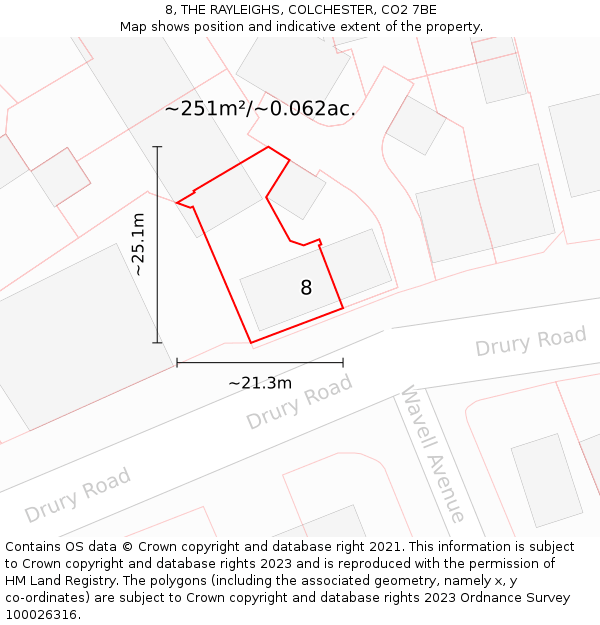 8, THE RAYLEIGHS, COLCHESTER, CO2 7BE: Plot and title map