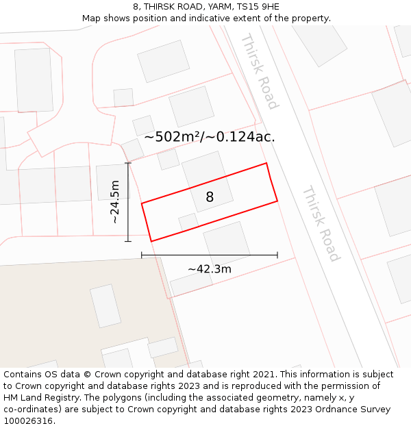 8, THIRSK ROAD, YARM, TS15 9HE: Plot and title map