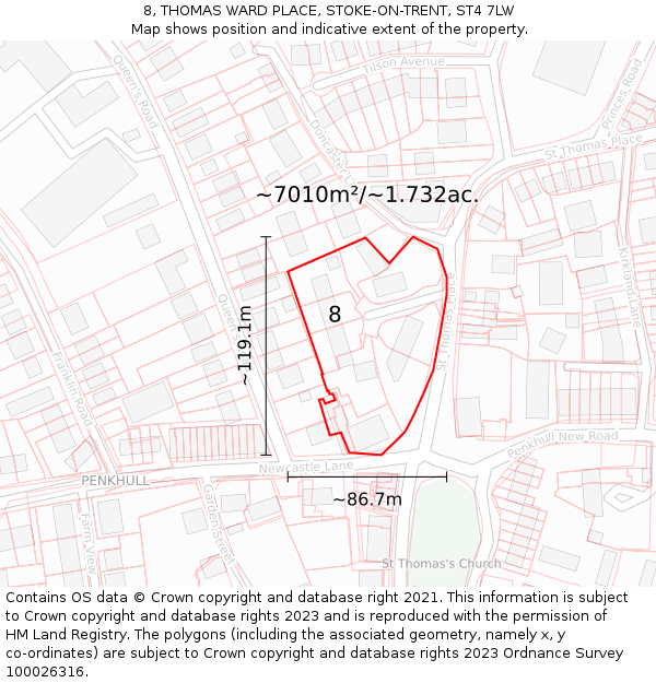 8, THOMAS WARD PLACE, STOKE-ON-TRENT, ST4 7LW: Plot and title map