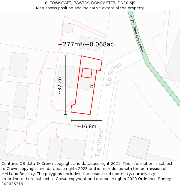 8, TOWNGATE, BAWTRY, DONCASTER, DN10 6JS: Plot and title map