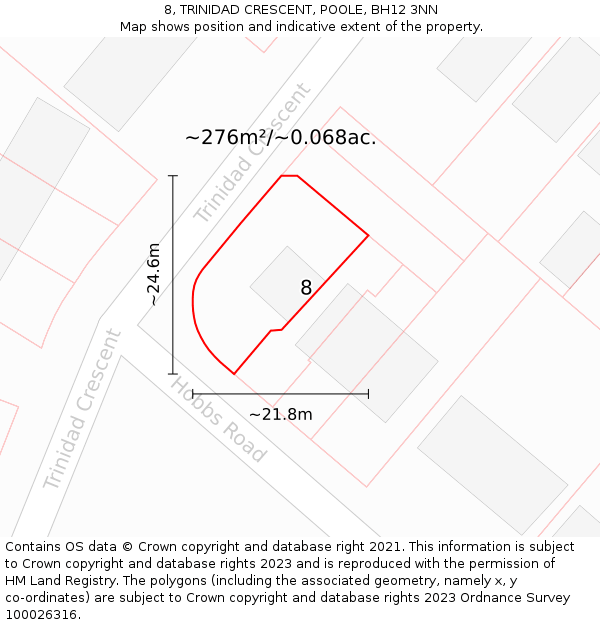 8, TRINIDAD CRESCENT, POOLE, BH12 3NN: Plot and title map