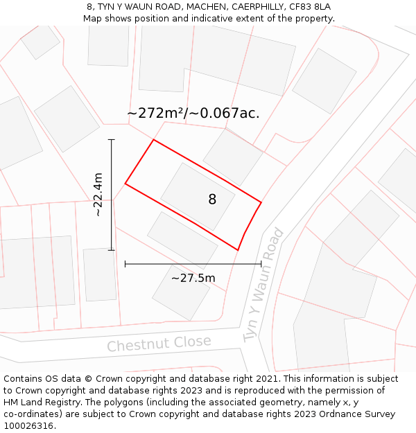 8, TYN Y WAUN ROAD, MACHEN, CAERPHILLY, CF83 8LA: Plot and title map