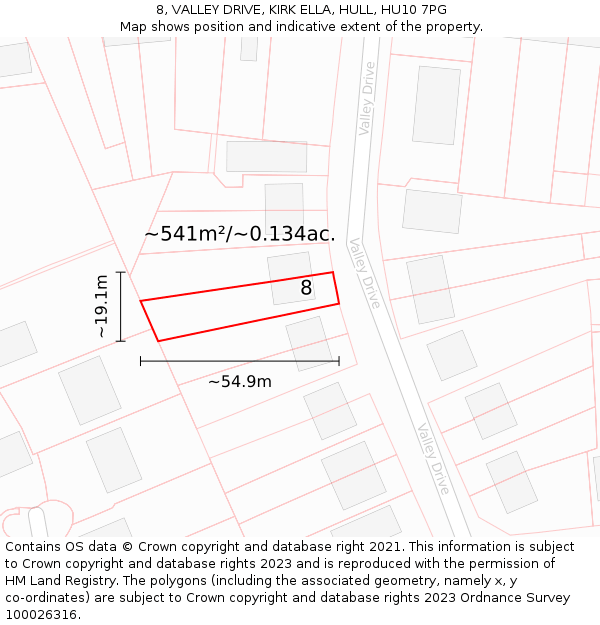 8, VALLEY DRIVE, KIRK ELLA, HULL, HU10 7PG: Plot and title map