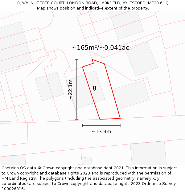 8, WALNUT TREE COURT, LONDON ROAD, LARKFIELD, AYLESFORD, ME20 6HQ: Plot and title map