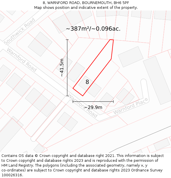 8, WARNFORD ROAD, BOURNEMOUTH, BH6 5PF: Plot and title map