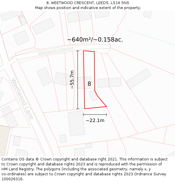 8, WEETWOOD CRESCENT, LEEDS, LS16 5NS: Plot and title map