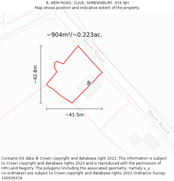 8, WEM ROAD, CLIVE, SHREWSBURY, SY4 3JH: Plot and title map