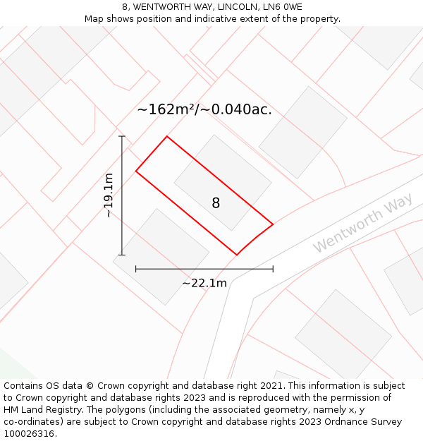 8, WENTWORTH WAY, LINCOLN, LN6 0WE: Plot and title map