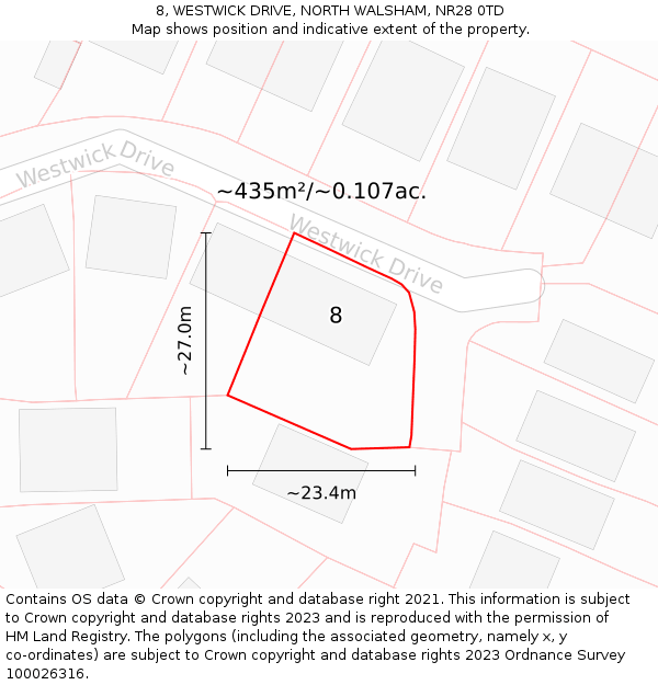 8, WESTWICK DRIVE, NORTH WALSHAM, NR28 0TD: Plot and title map