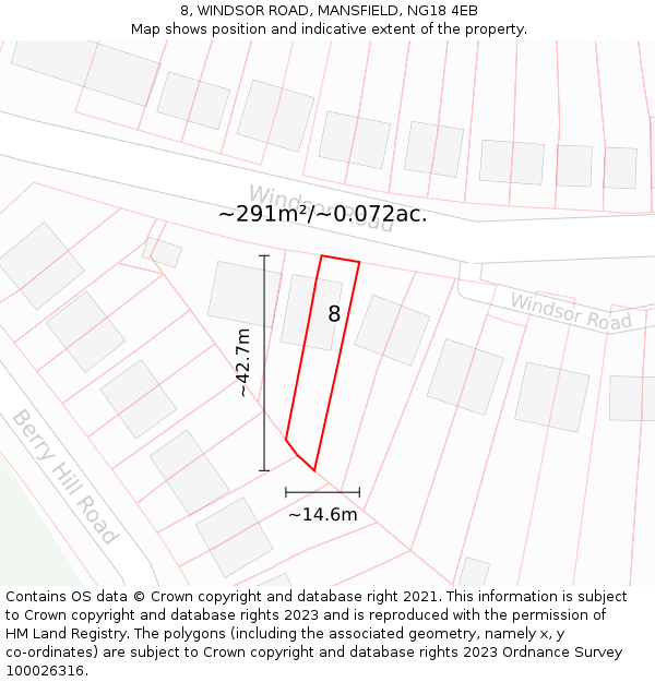 8, WINDSOR ROAD, MANSFIELD, NG18 4EB: Plot and title map