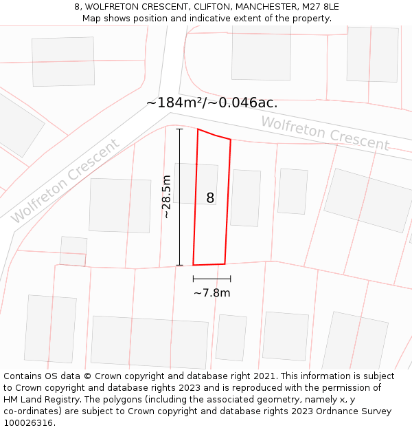 8, WOLFRETON CRESCENT, CLIFTON, MANCHESTER, M27 8LE: Plot and title map