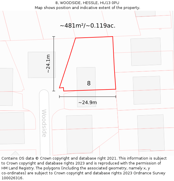 8, WOODSIDE, HESSLE, HU13 0PU: Plot and title map