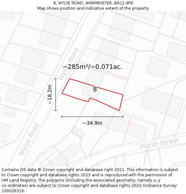 8, WYLYE ROAD, WARMINSTER, BA12 9PE: Plot and title map