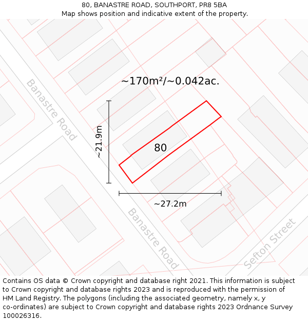 80, BANASTRE ROAD, SOUTHPORT, PR8 5BA: Plot and title map