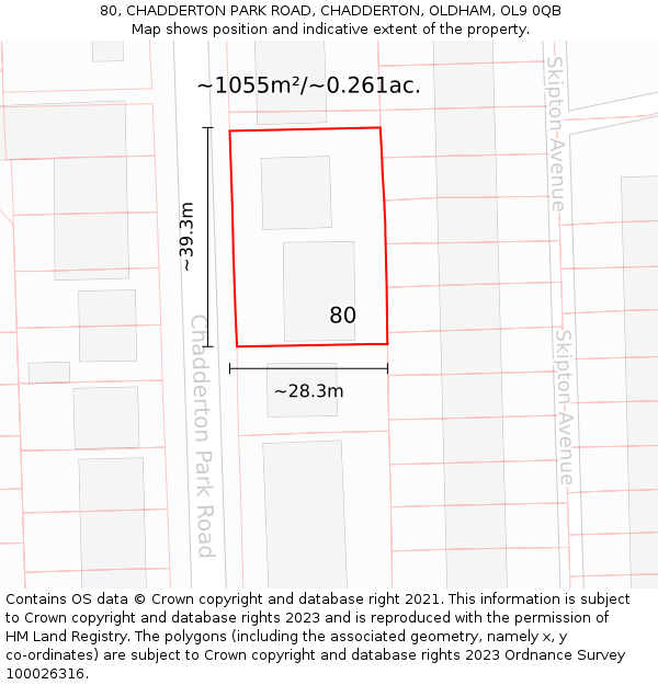 80, CHADDERTON PARK ROAD, CHADDERTON, OLDHAM, OL9 0QB: Plot and title map