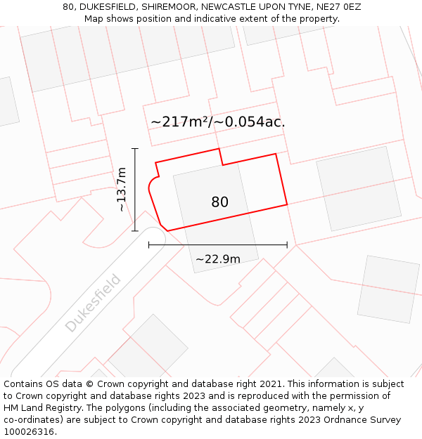 80, DUKESFIELD, SHIREMOOR, NEWCASTLE UPON TYNE, NE27 0EZ: Plot and title map