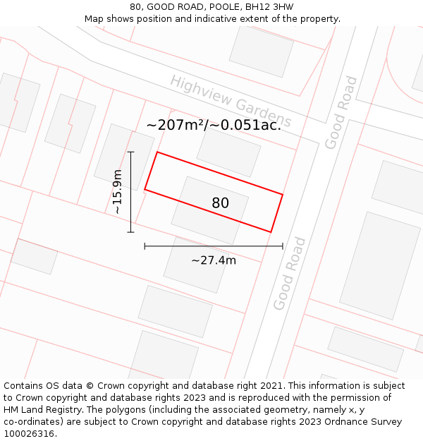 80, GOOD ROAD, POOLE, BH12 3HW: Plot and title map