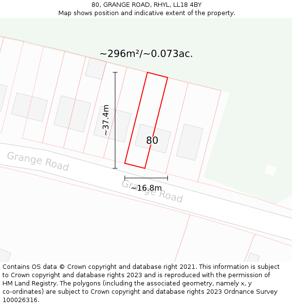 80, GRANGE ROAD, RHYL, LL18 4BY: Plot and title map