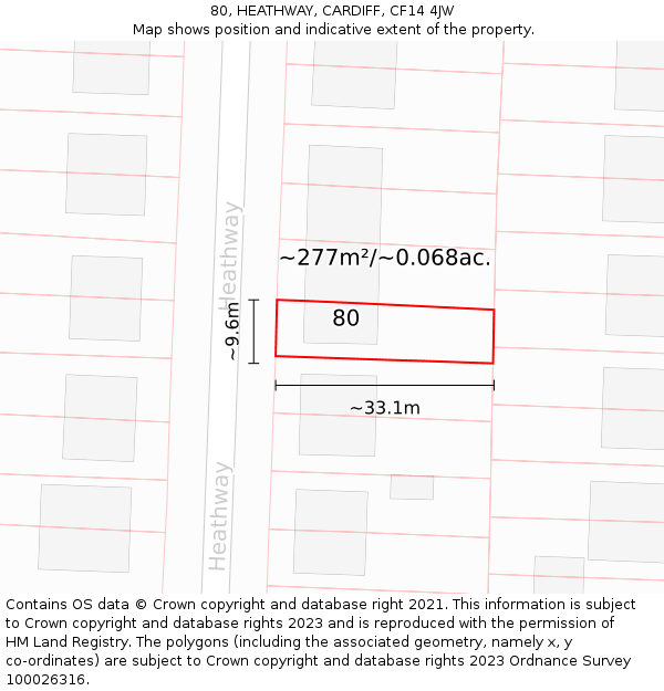 80, HEATHWAY, CARDIFF, CF14 4JW: Plot and title map