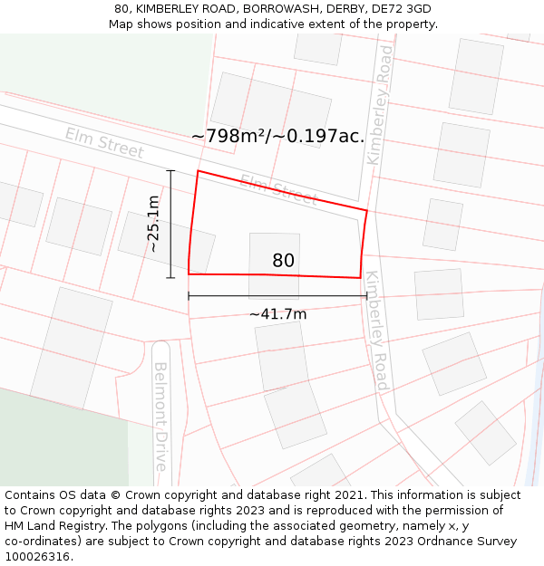 80, KIMBERLEY ROAD, BORROWASH, DERBY, DE72 3GD: Plot and title map