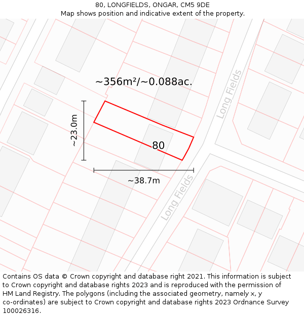 80, LONGFIELDS, ONGAR, CM5 9DE: Plot and title map