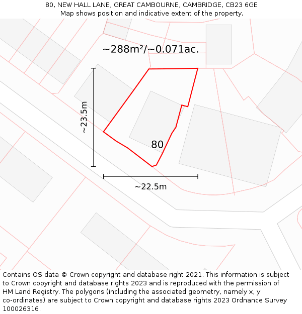 80, NEW HALL LANE, GREAT CAMBOURNE, CAMBRIDGE, CB23 6GE: Plot and title map