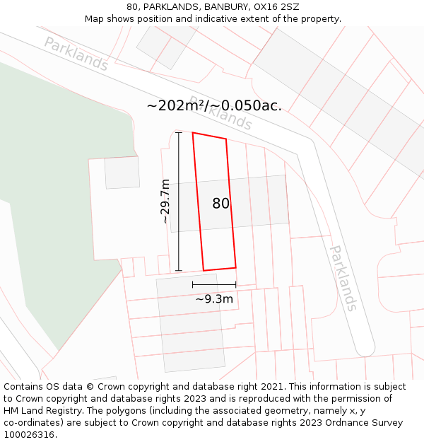 80, PARKLANDS, BANBURY, OX16 2SZ: Plot and title map