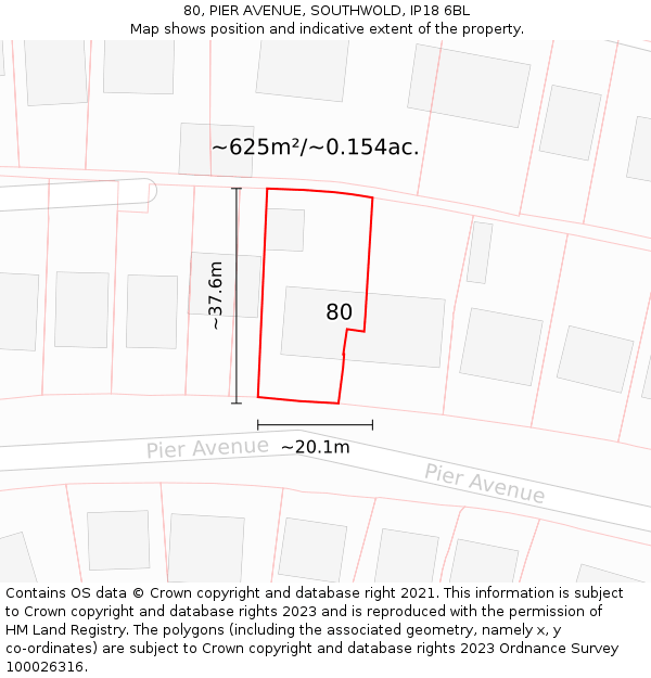 80, PIER AVENUE, SOUTHWOLD, IP18 6BL: Plot and title map
