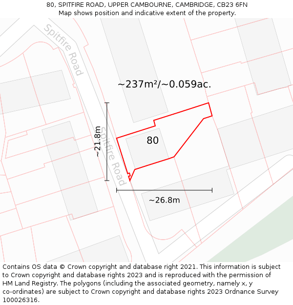 80, SPITFIRE ROAD, UPPER CAMBOURNE, CAMBRIDGE, CB23 6FN: Plot and title map