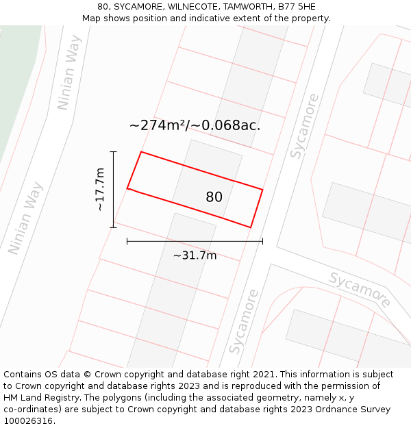 80, SYCAMORE, WILNECOTE, TAMWORTH, B77 5HE: Plot and title map