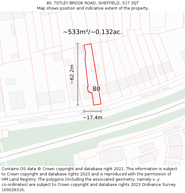 80, TOTLEY BROOK ROAD, SHEFFIELD, S17 3QT: Plot and title map