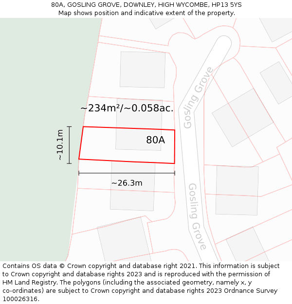 80A, GOSLING GROVE, DOWNLEY, HIGH WYCOMBE, HP13 5YS: Plot and title map