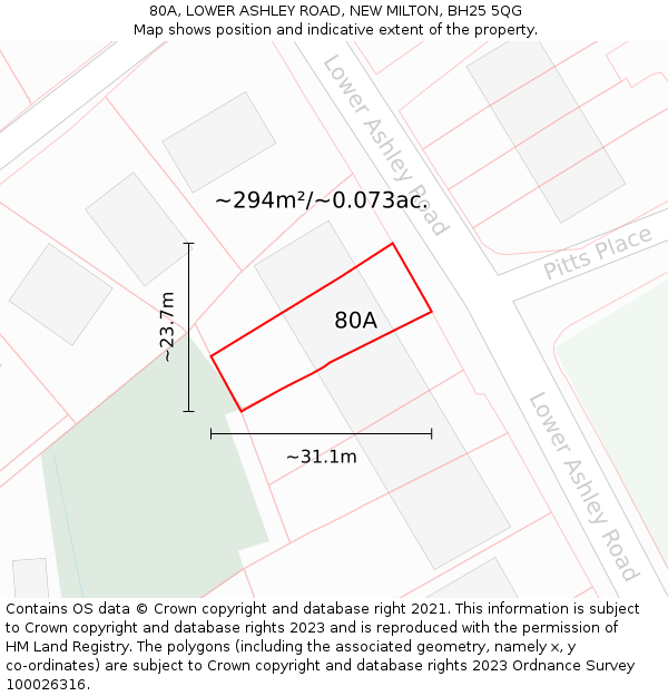 80A, LOWER ASHLEY ROAD, NEW MILTON, BH25 5QG: Plot and title map