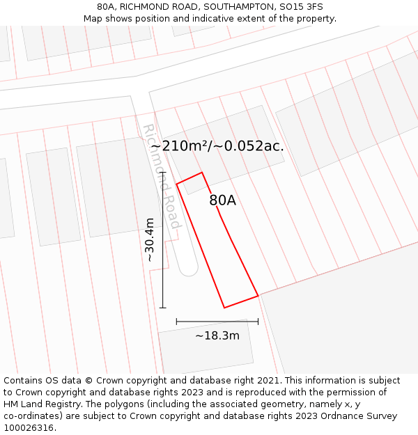 80A, RICHMOND ROAD, SOUTHAMPTON, SO15 3FS: Plot and title map