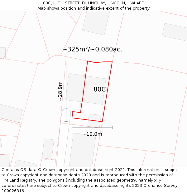 80C, HIGH STREET, BILLINGHAY, LINCOLN, LN4 4ED: Plot and title map